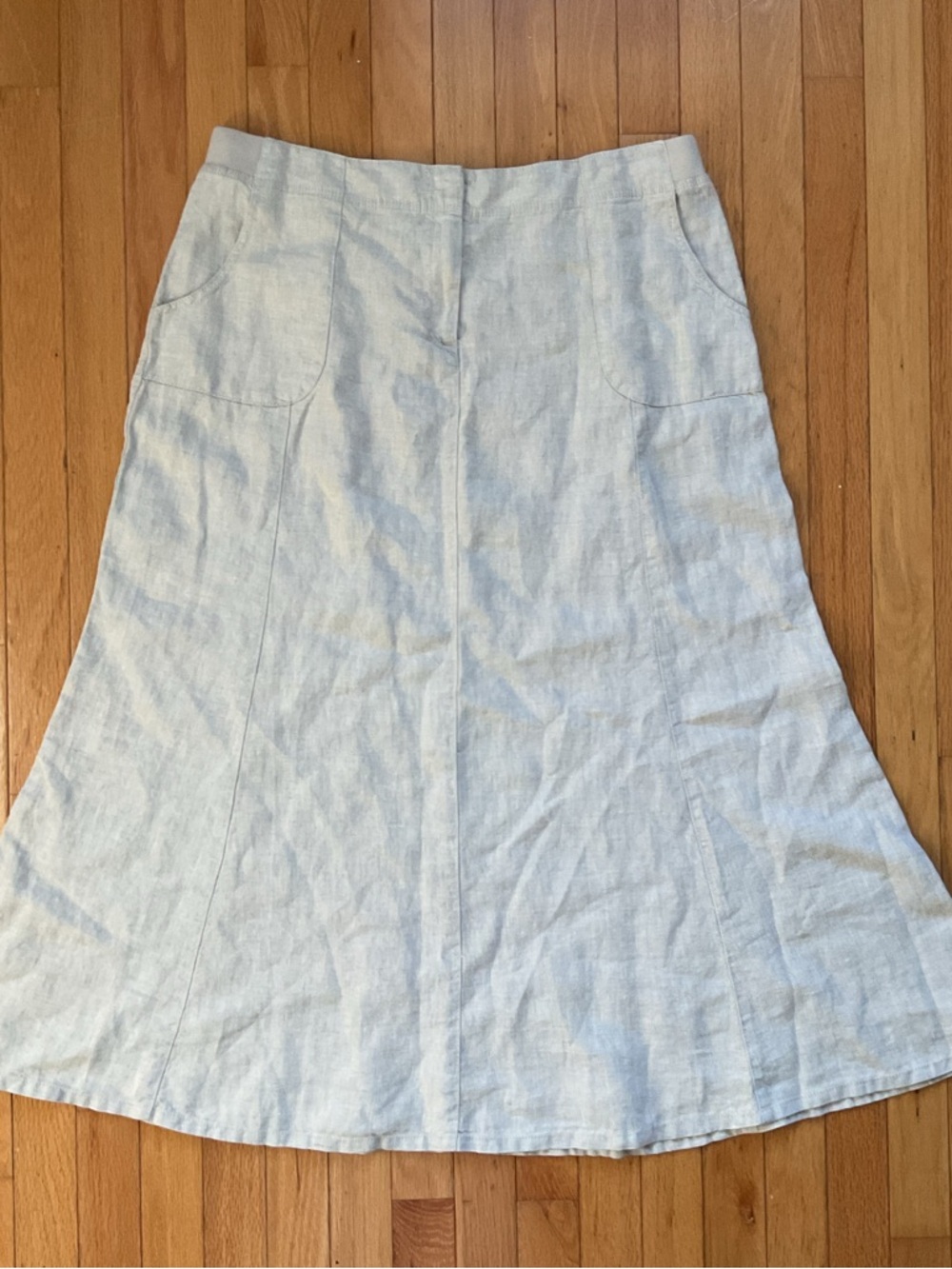 J.Jill Linen A-line Maxi Skirt Size 16 Oatmeal Beige Cottagecore Pockets NWT
